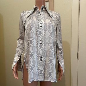 Ellery Silk Grey and White Blouse with feature collar and cuffs